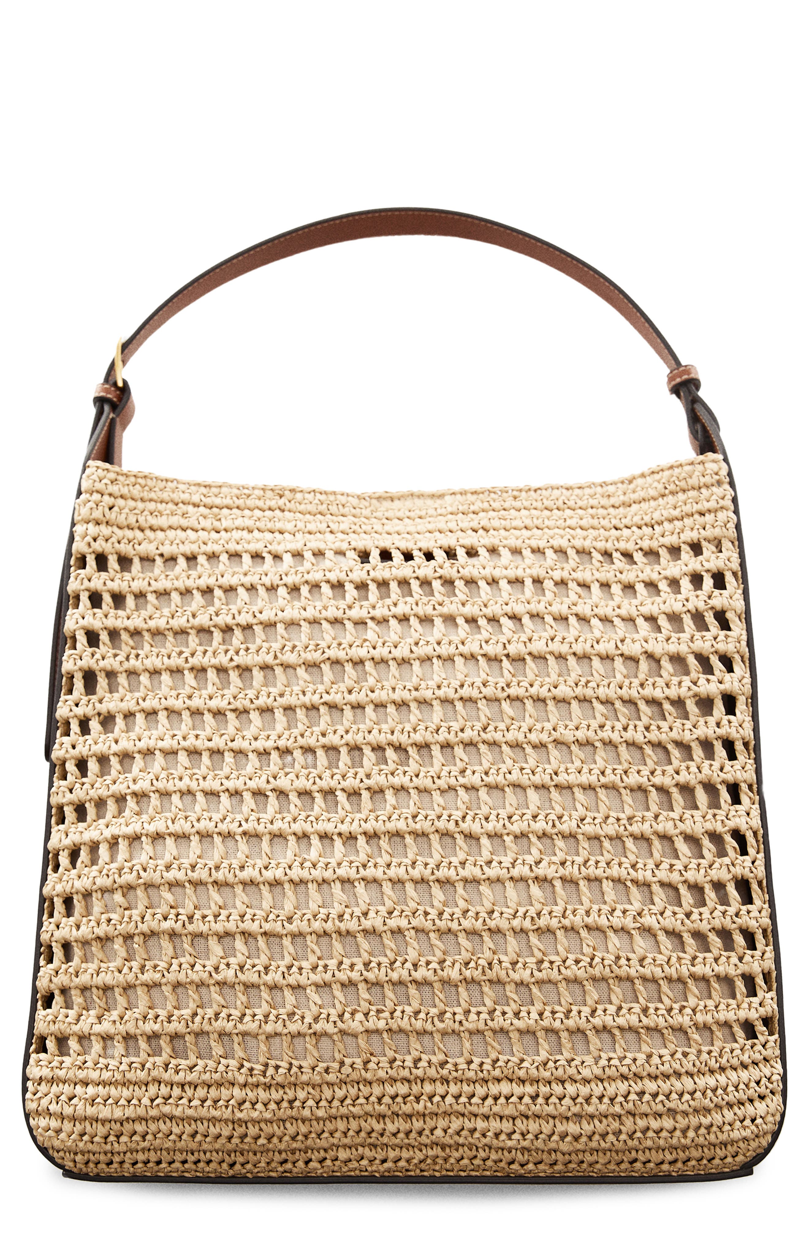 Medium Valeta Crocheted Raffia Bag, Main, color, MEDIUM BROWN