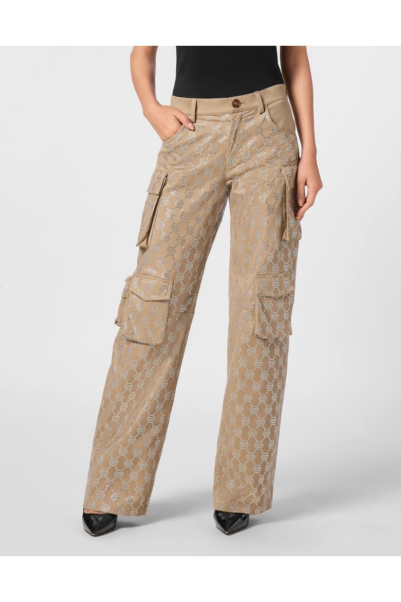 Long Trousers Cargo Fit Monogram Women, Main, color, beige