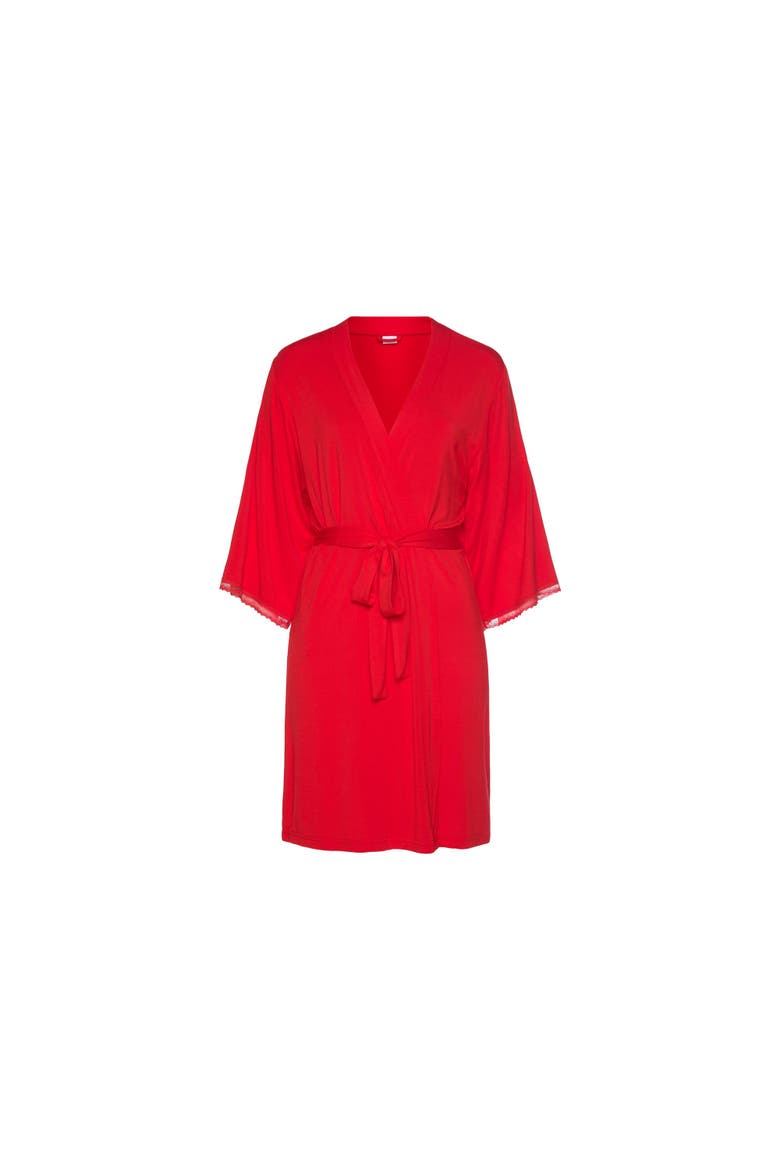 Lace Trim Robe, Alternate, color, Red