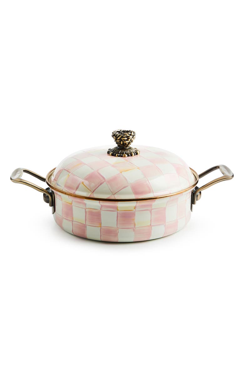 MACKENZIE CHILDS Rosy Check Enameled Steel 3-Quart Casserole Pan, Main, color, Rosy