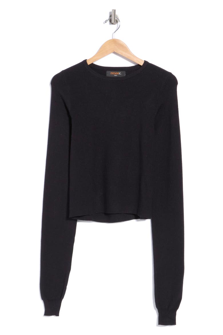 Open Sleeve Rib Knit Crewneck Sweater, Main, color, BLACK