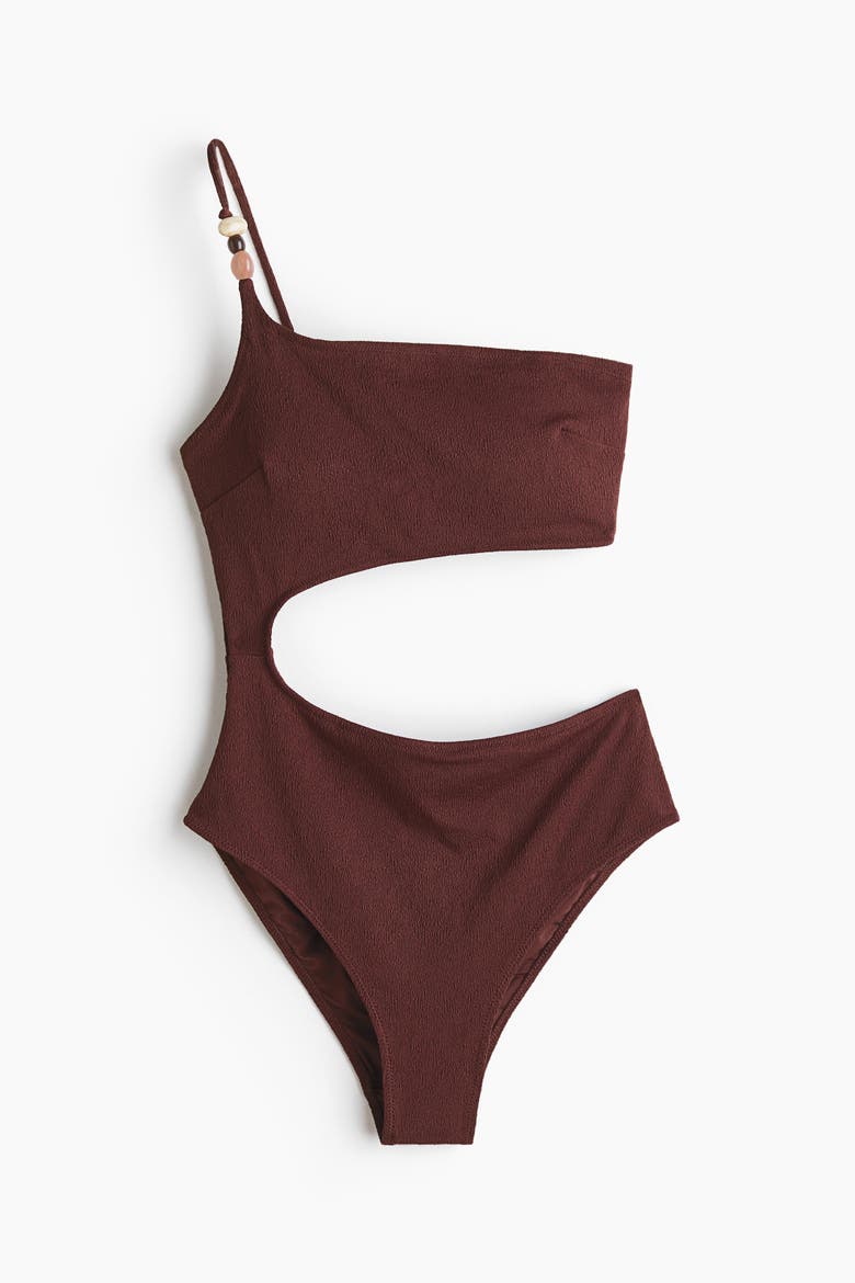 Padded-cup High Leg Swimsuit, Alternate, color, Dark brown
