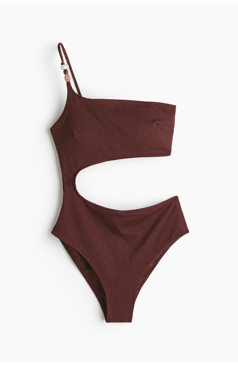 H&M Padded-cup High Leg Swimsuit, Main, color, Dark Brown