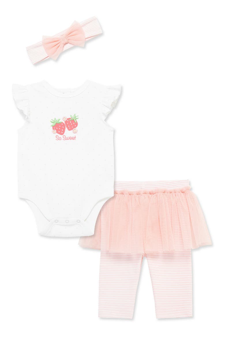 Strawberry Bodysuit, Skirted Leggings & Headband Set, Main, color, PINK
