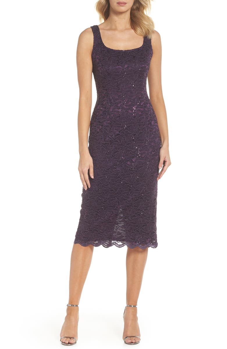 Alex Evenings Lace Cocktail Dress with Jacket, Alternate, color, Eggplant