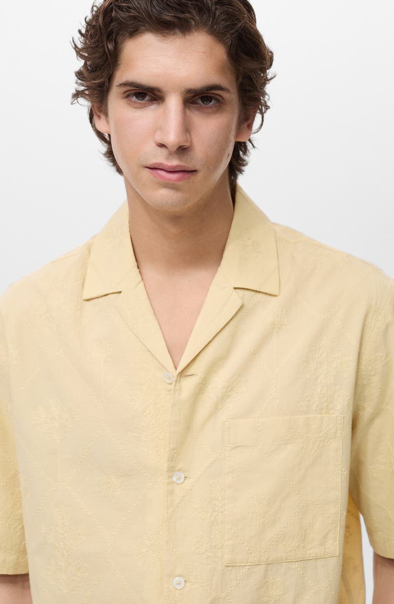 MANGO Floral Embroidered Cotton Camp Shirt, Alternate, color, Vanilla