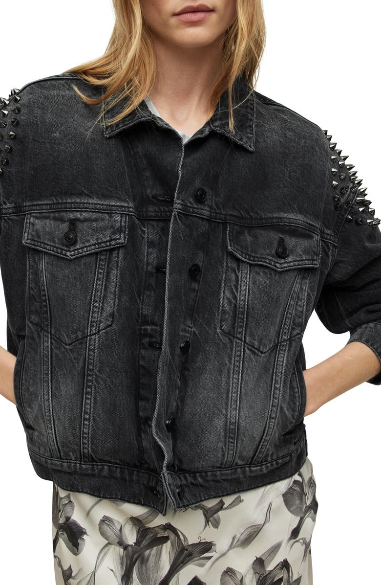 AllSaints Studded Denim Jacket, Main, color, 