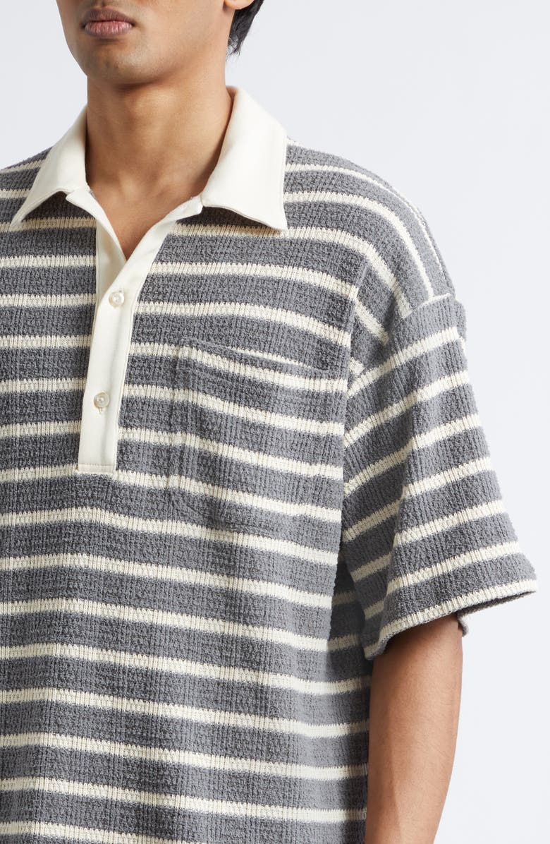 SONG FOR THE MUTE Gym Stripe Bouclé Polo, Alternate, color, Grey