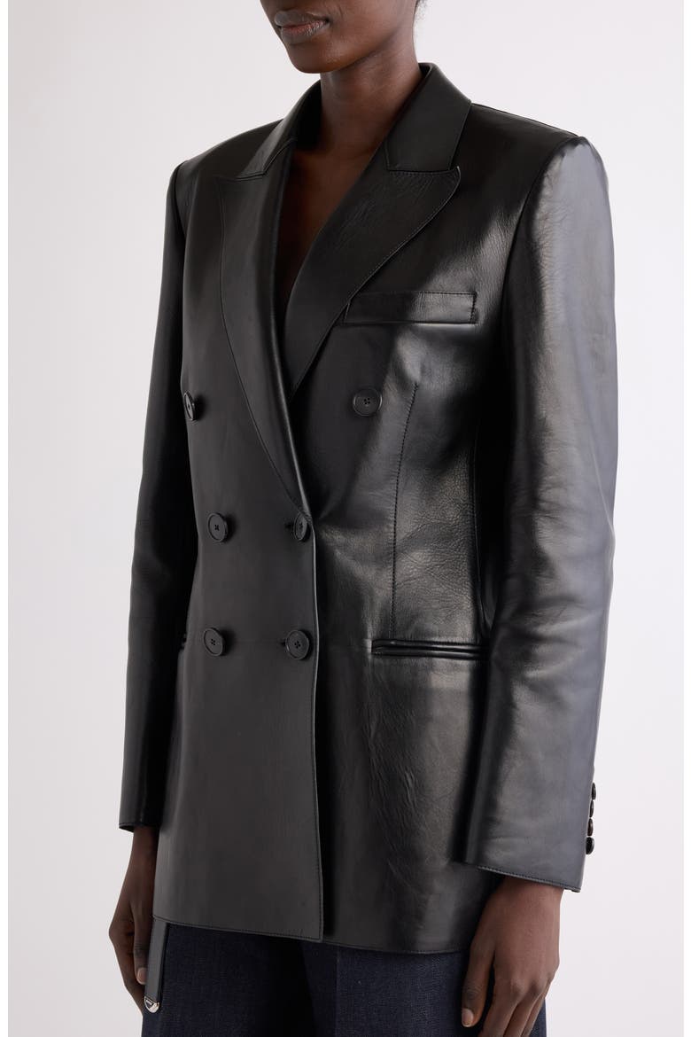 Slashed Double Breasted Leather Jacket, Alternate, color, BLACK