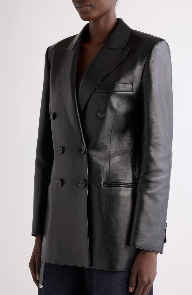 Givenchy Slashed Double Breasted Leather Jacket, Alternate, color, Black