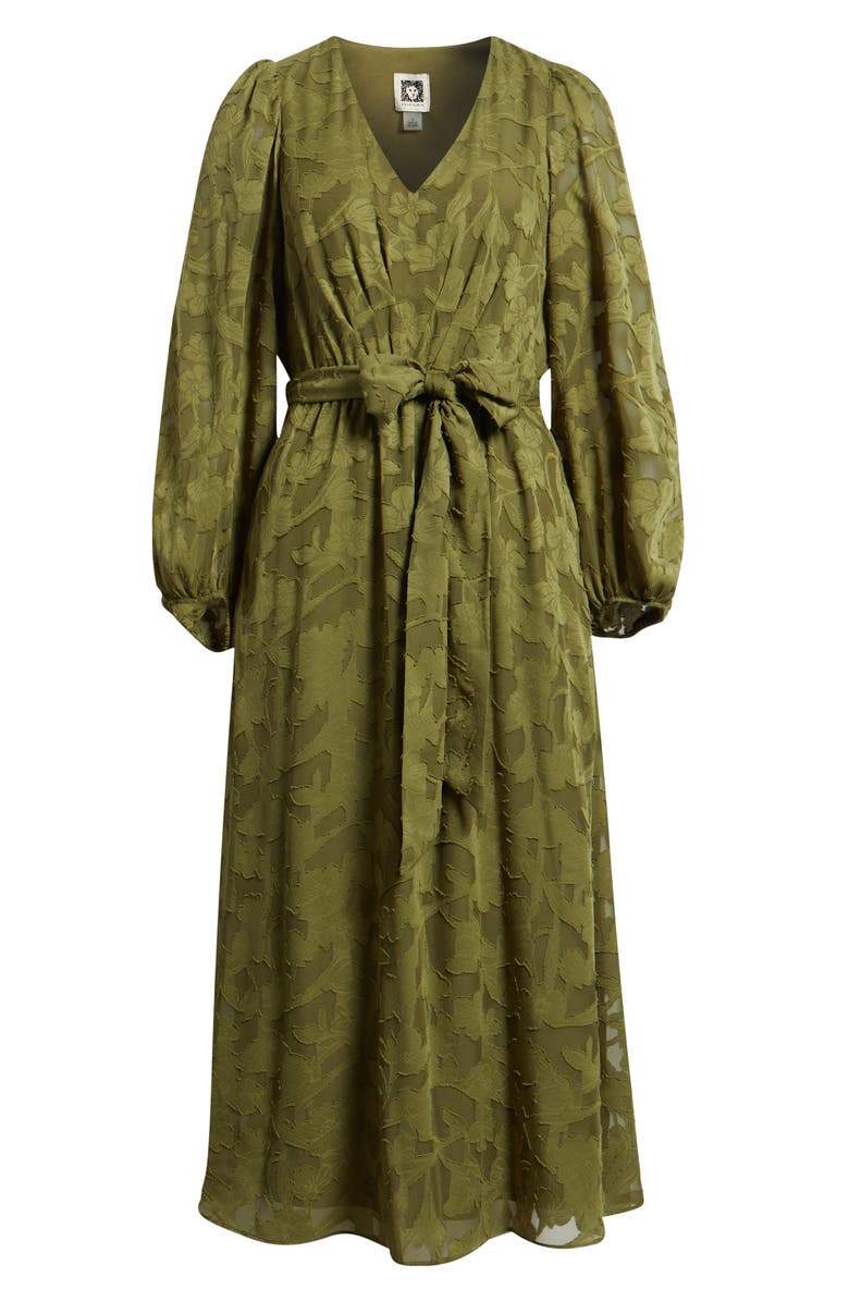 Anne Klein Floral Appliqué Long Sleeve Dress, Alternate, color, Hunter Olive