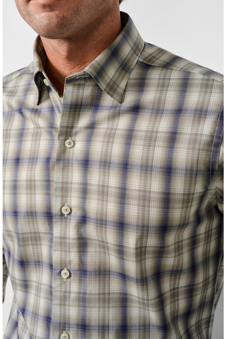 Plaid Pima Cotton Button Up Shirt, Alternate, color, DUNE/ NAVY