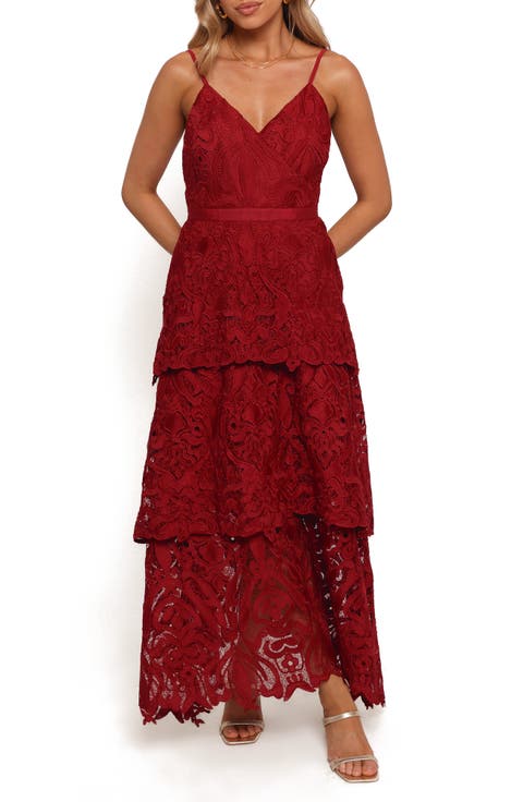 Elijah Lace Tulle Tiered Maxi Dress