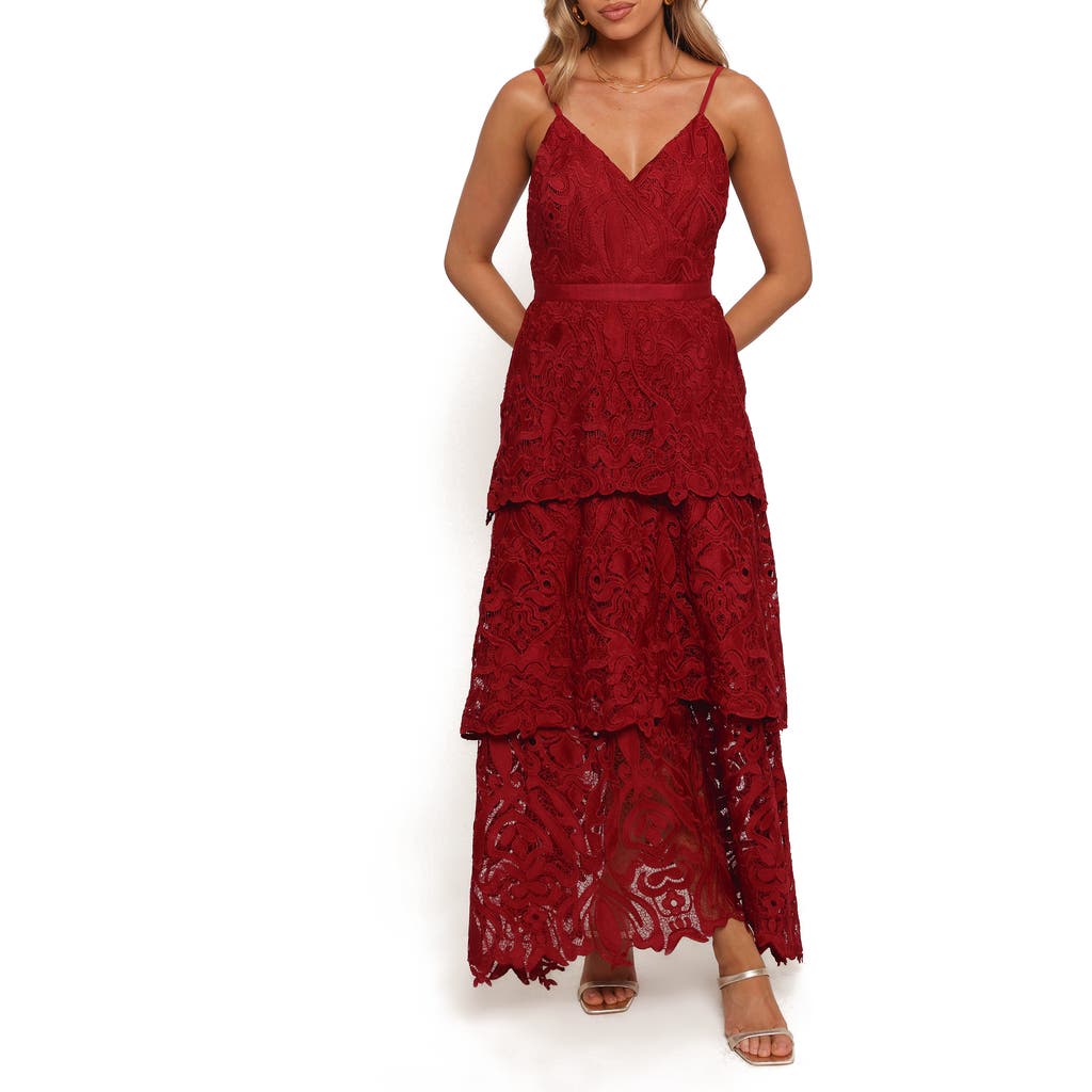 Petal And Pup Petal & Pup Elijah Lace Tulle Tiered Maxi Dress In Red