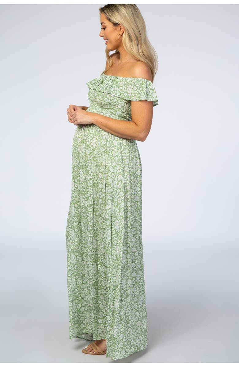 PinkBlush Floral Ruffle Off Shoulder Maxi Dress, Alternate, color, Light Olive