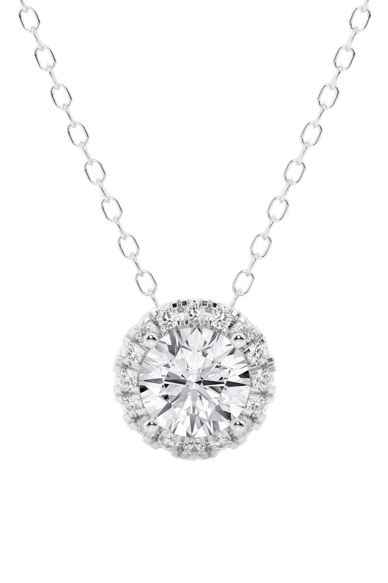 Lab Created Diamond Halo Necklace - 1.75ctw, Main, color, 1.2 CTW WHITE GOLD