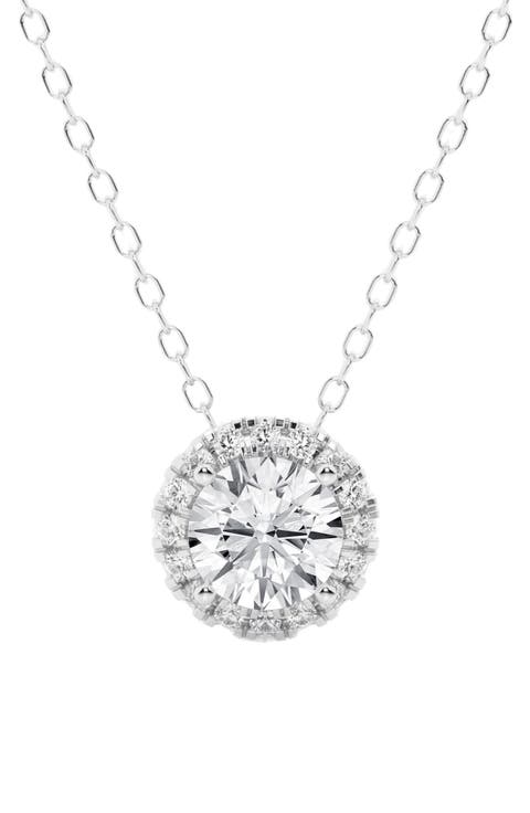 Lab Created Diamond Halo Necklace - 1.75ctw