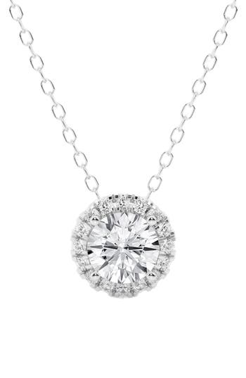 Badgley Mischka Collection Round Lab Created Diamond Halo Pendant Necklace In White Gold