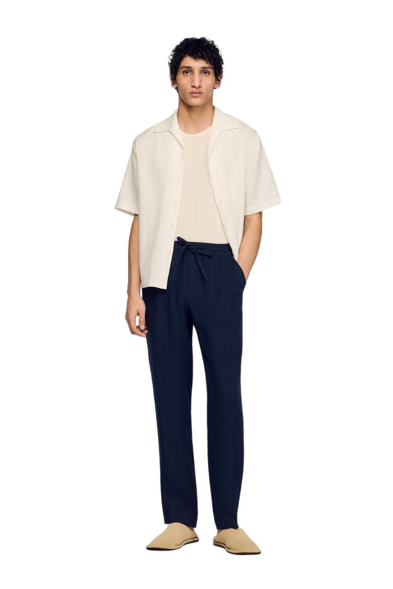 Straight-leg linen trousers, Alternate, color, Navy blue