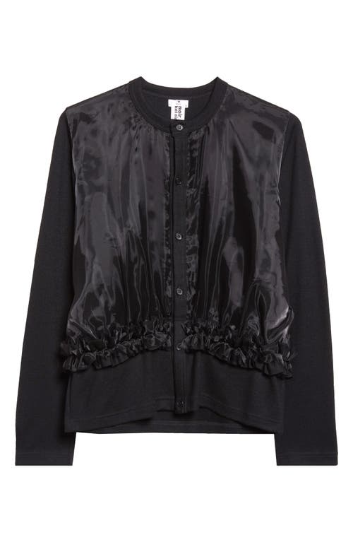 Noir Kei Ninomiya Mixed Media Wool & Organdy Cardigan In Black