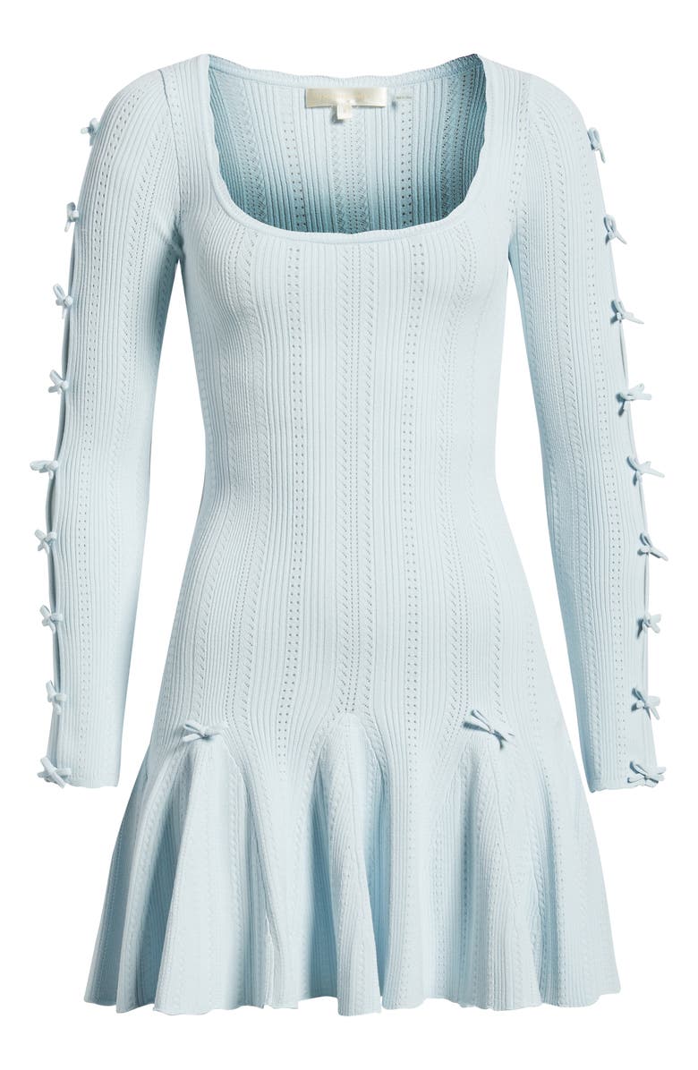 LoveShackFancy Seychelle Bow Long Sleeve Knit Minidress, Alternate, color, Icicle Blue