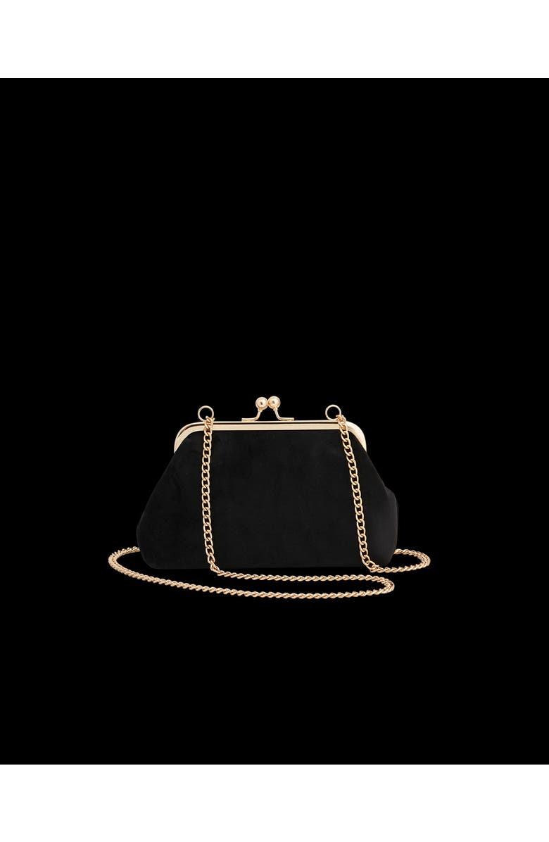 Fable England Floral Ditsy Embroidered Black Velvet Clutch Bag, Alternate, color, Black