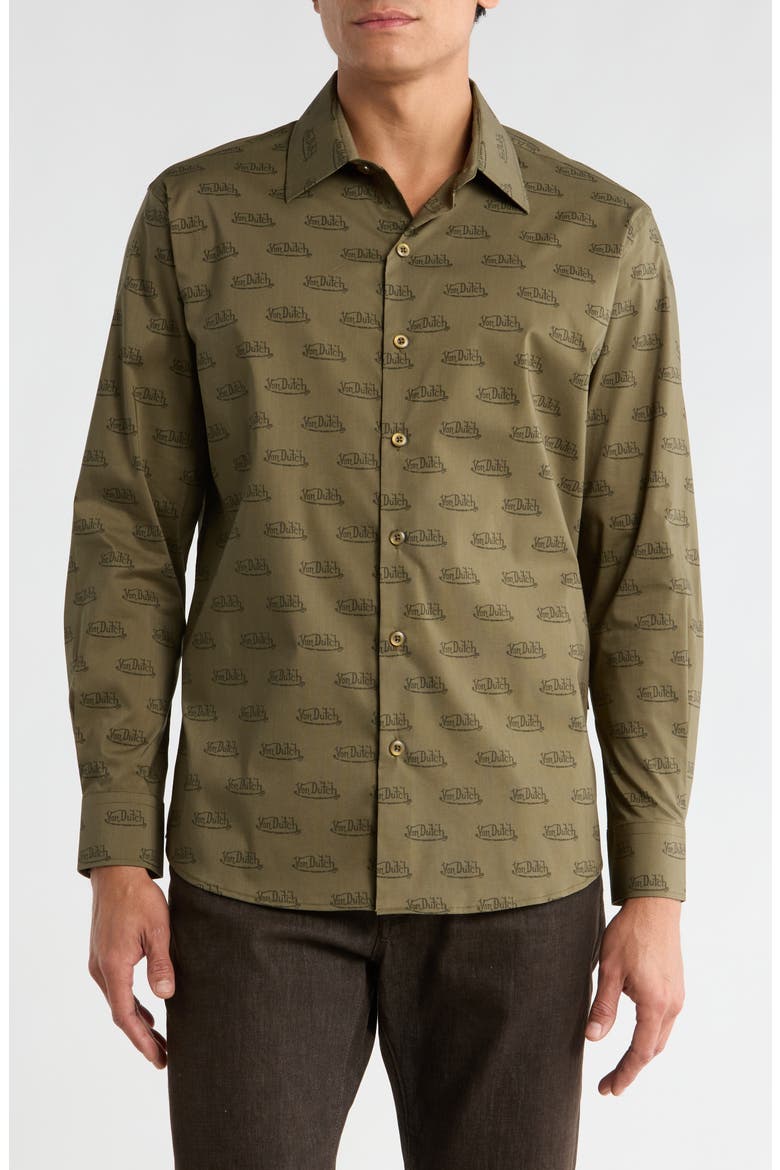 Logo Button-Up Shirt, Main, color, ARMY GREEN