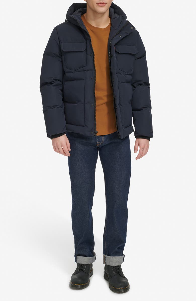 Levi's Water Resistant Hooded Quilted Puffer Jacket, Alternate, color, Navy
