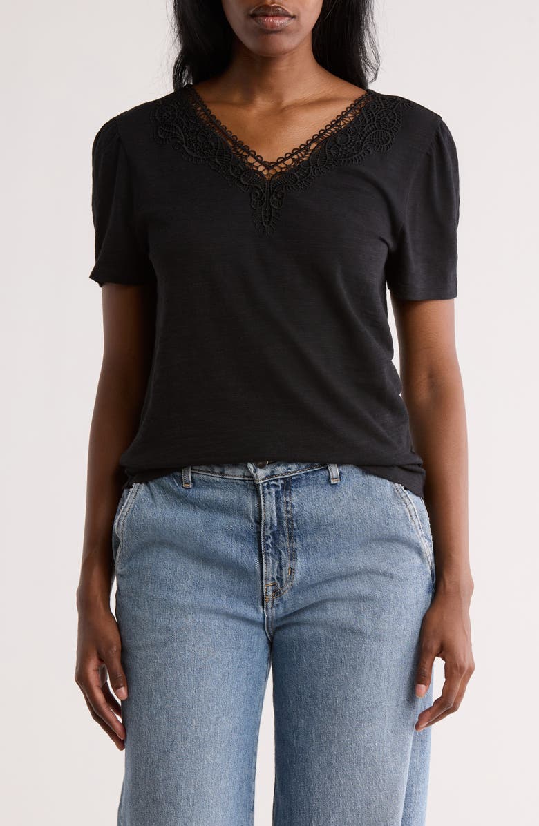 Caslon<sup>®</sup> Embroidered Lace V-Neck Top, Main, color, 