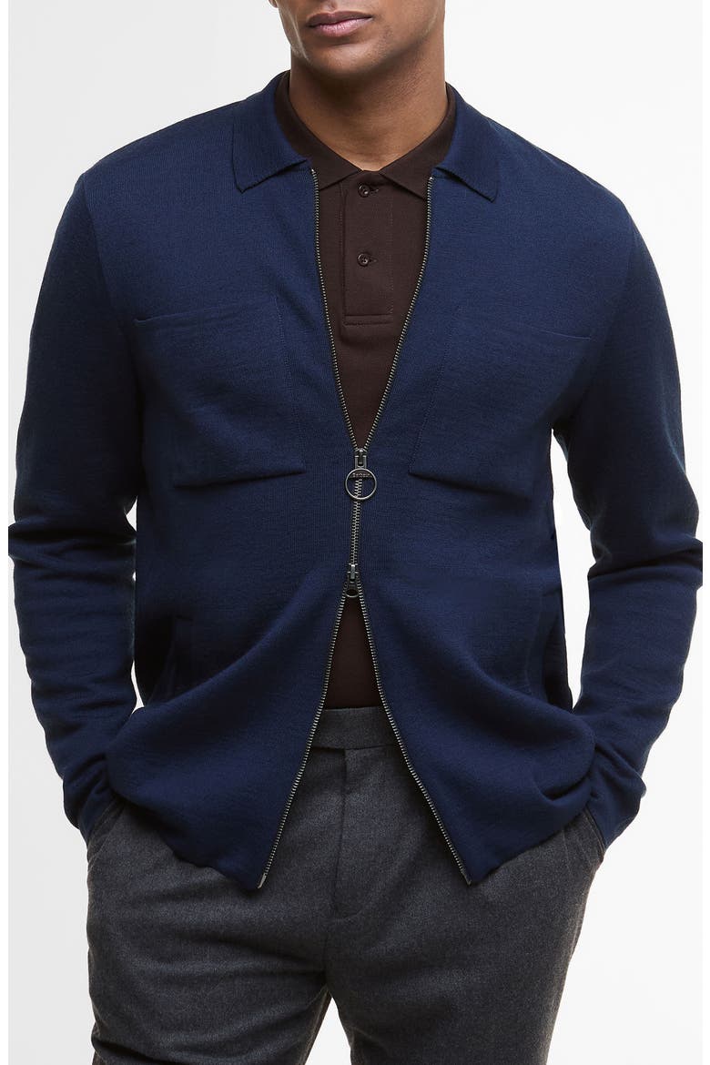 Croscombe Cotton & Merino Wool Blend Zip Cardigan, Main, color, NAVY MARL