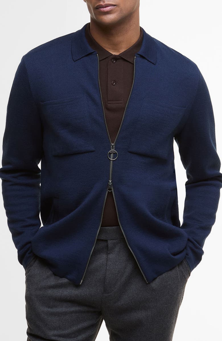 Barbour Croscombe Cotton & Merino Wool Blend Zip Cardigan, Main, color, Navy Marl