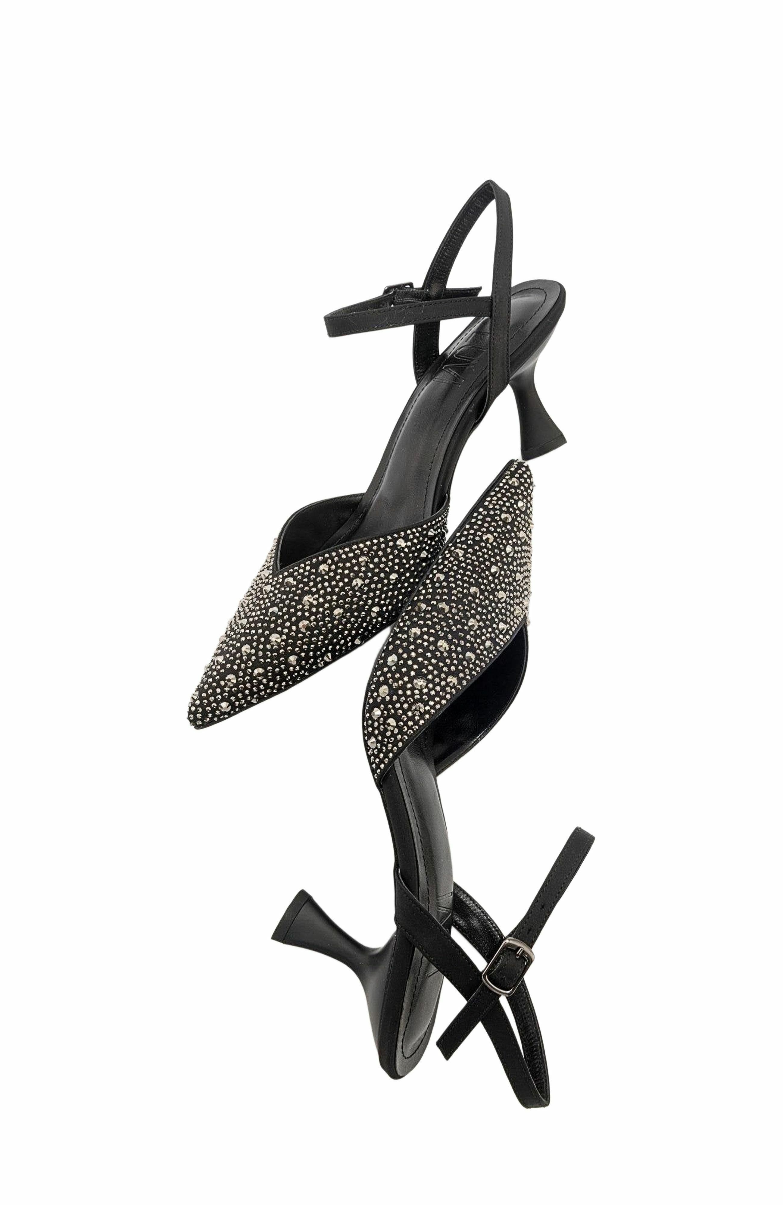 Forever 
Always Shoes Vilka Embellished Slingback Kitten Heel Pumps, Alternate, color, Black Faux Leather