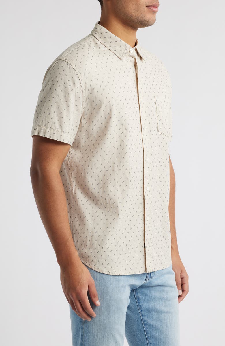Rails Carson Short Sleeve Stretch Linen Blend Button-Up Shirt, Alternate, color, Petite Fronds Hummus