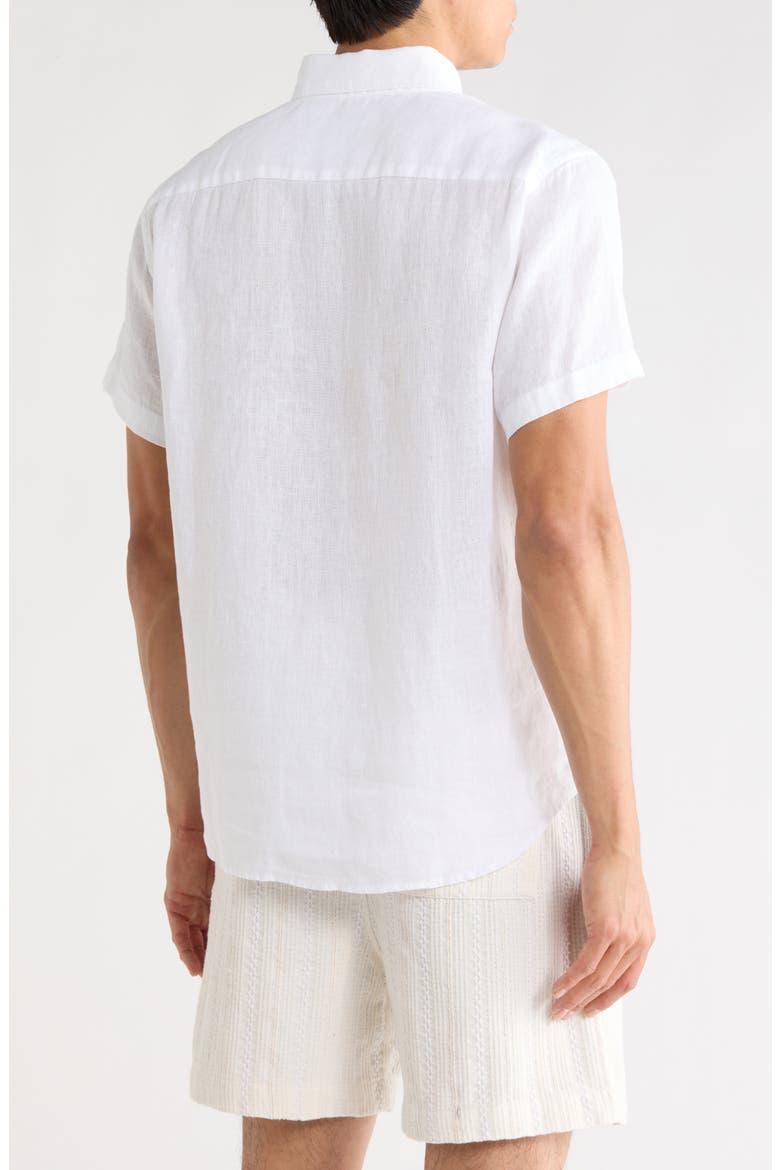 Solid Short Sleeve Linen Button-Down Shirt, Alternate, color, WHITE