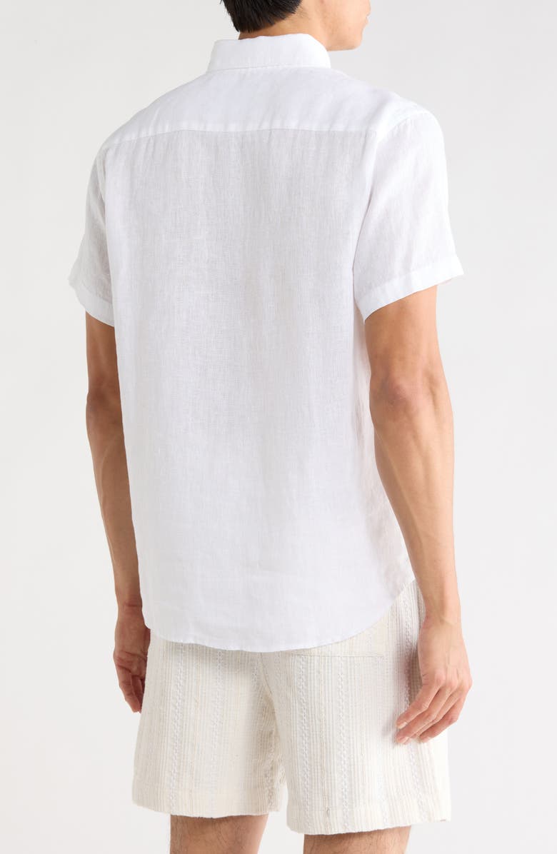 DENIM AND FLOWER Solid Short Sleeve Linen Button-Down Shirt, Alternate, color, White