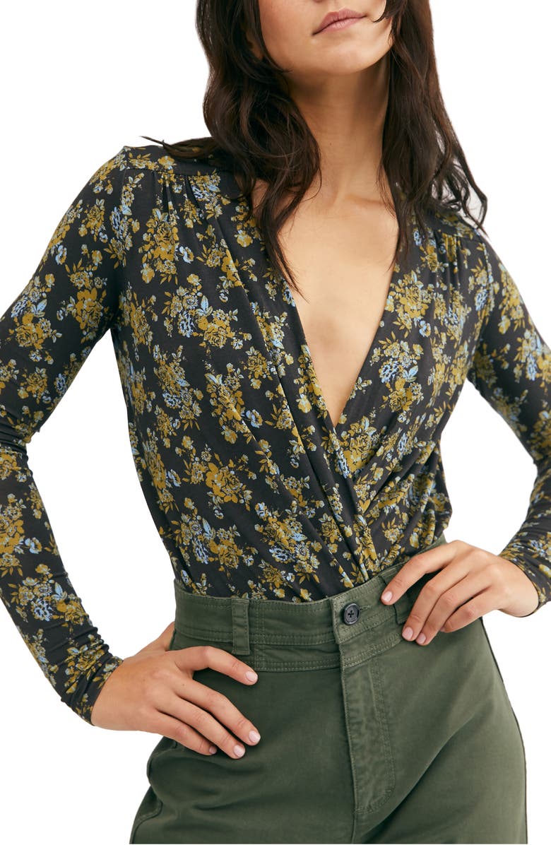 Free People Print Long Sleeve Bodysuit, Main, color, 