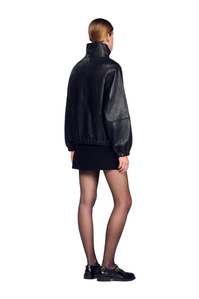 Oversized leather jacket, Alternate, color, Black