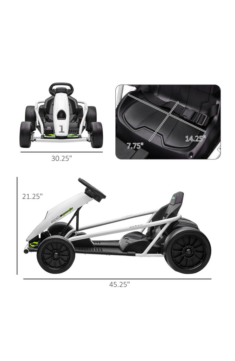 Aosom 24V Drifting Electric Go Kart 8.1 MPH with Slow Start Music Horn Safety Belt, Alternate, color, White