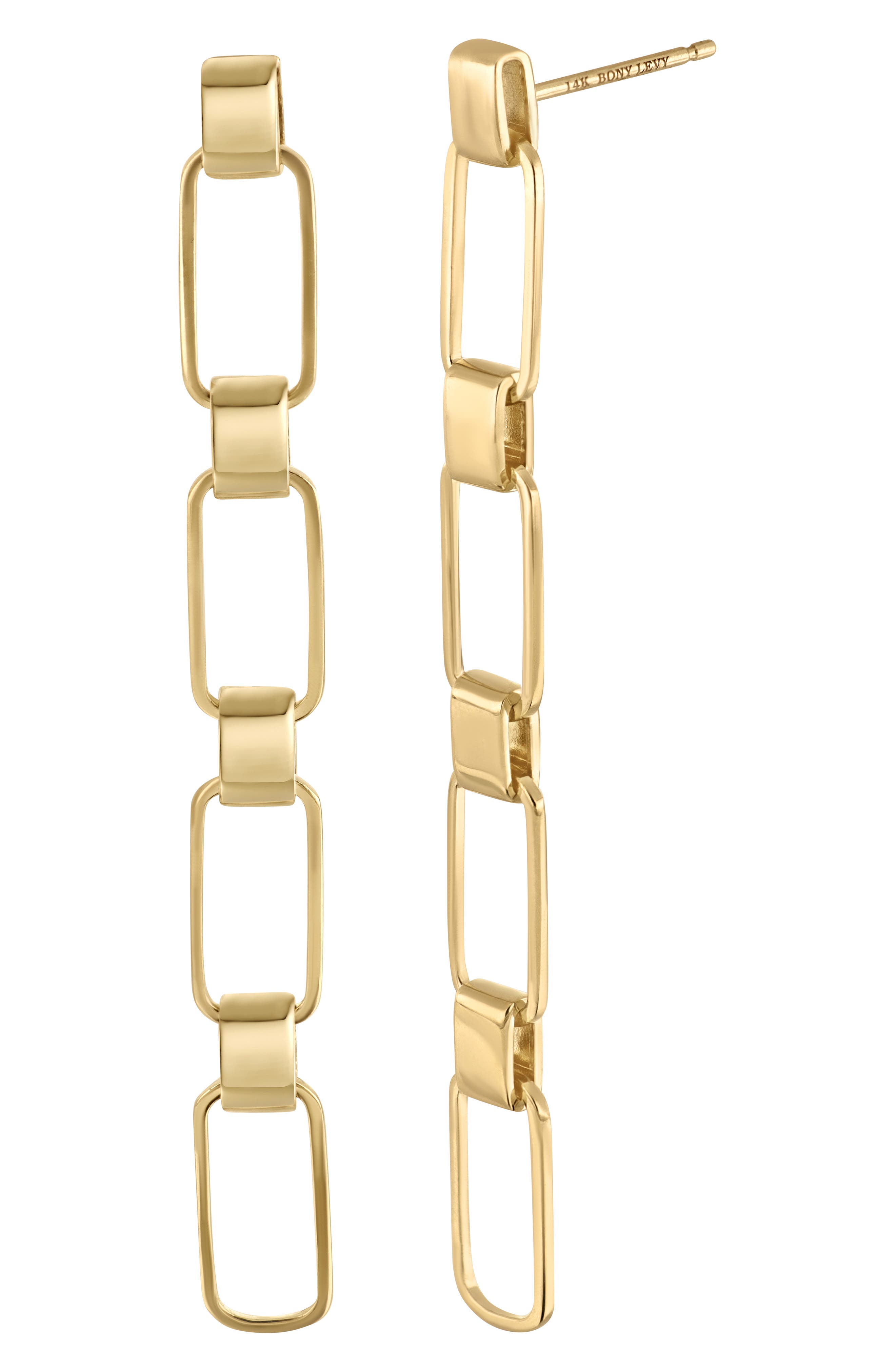 14K Yellow Gold Link Linear Drop Earrings