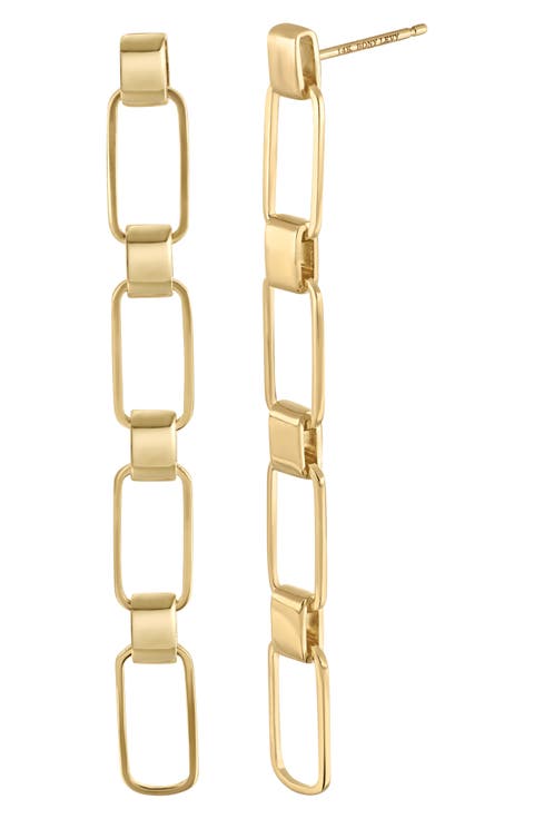 14K Yellow Gold Link Linear Drop Earrings