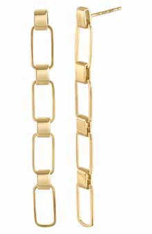 14K Yellow Gold Link Linear Drop Earrings
