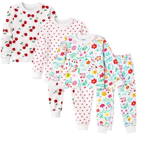 Kids 3 Pack Pajamas Toddlers and Girls Snug Fitted Long Sleeve Sleepwear Sets