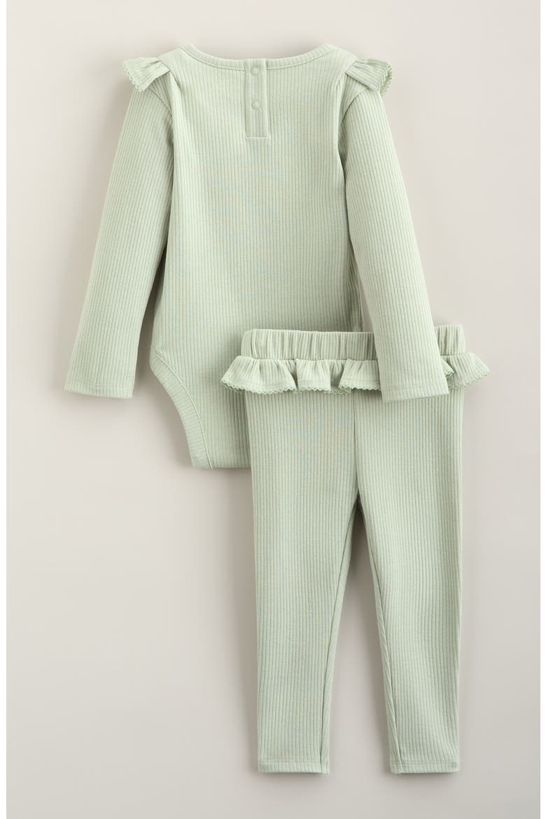 Kids' Rib Ruffle Bodysuit & Leggings Set, Alternate, color, GREEN SIGH