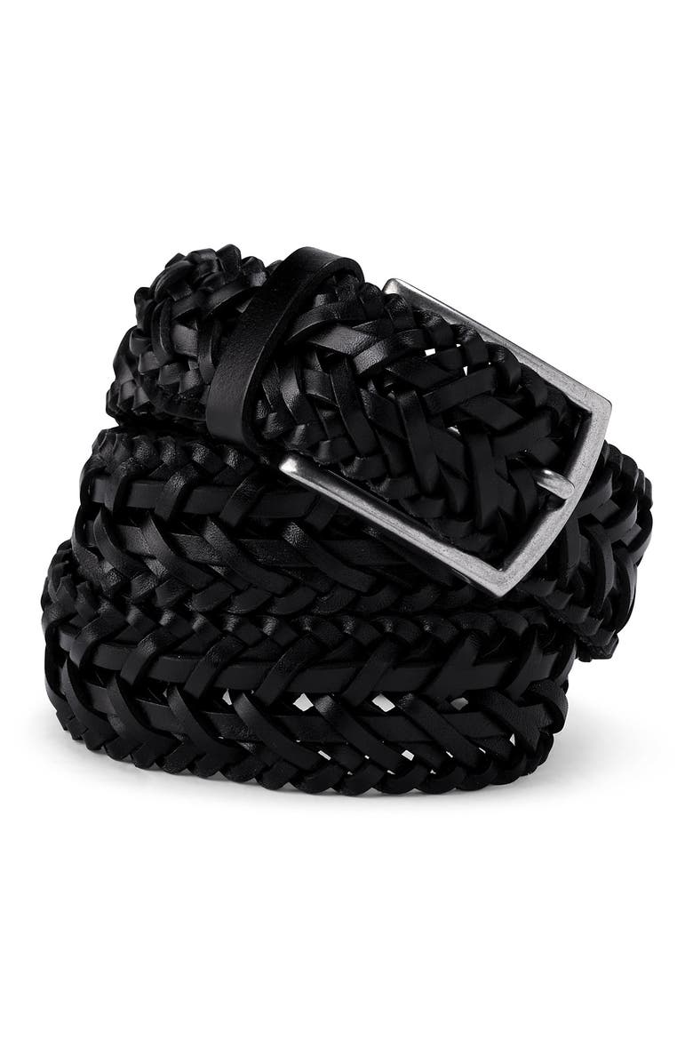 Leather Braid Belt, Main, color, Black