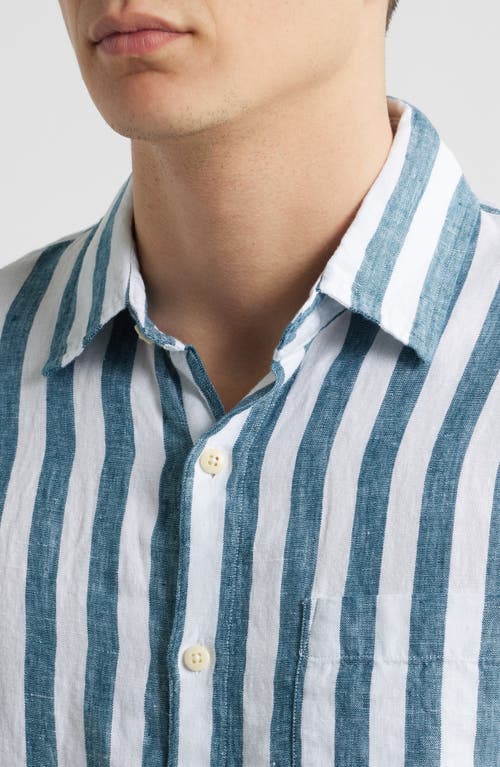 Alex Crane Ola Linen Short Sleeve Button-up Shirt In Bigwave