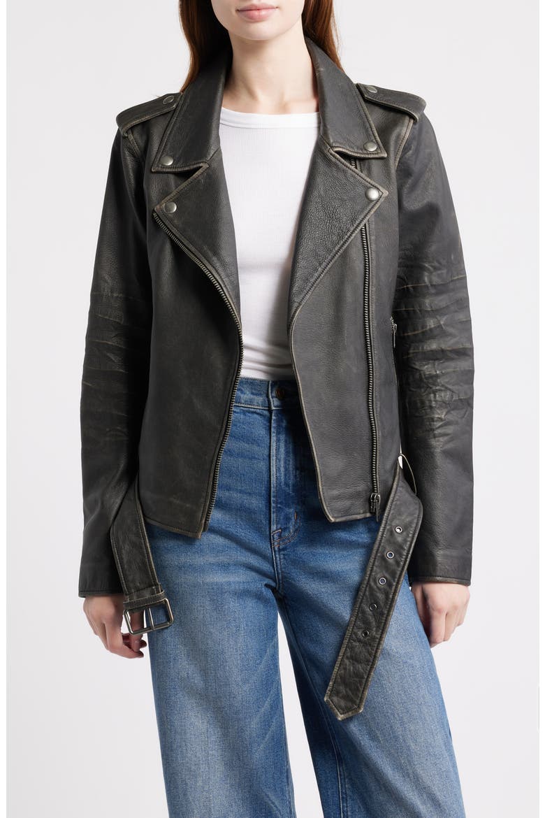 Leather Moto Jacket, Main, color, BLACK