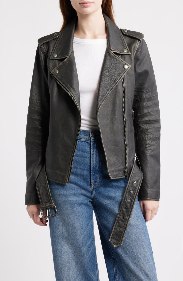 Frye Leather Moto Jacket, Main, color, Black