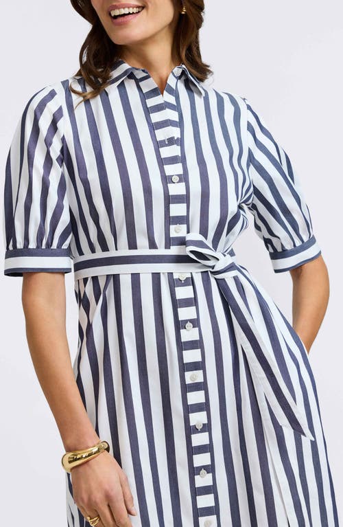 Foxcroft Esther Stripe Shirtdress In Navy/white