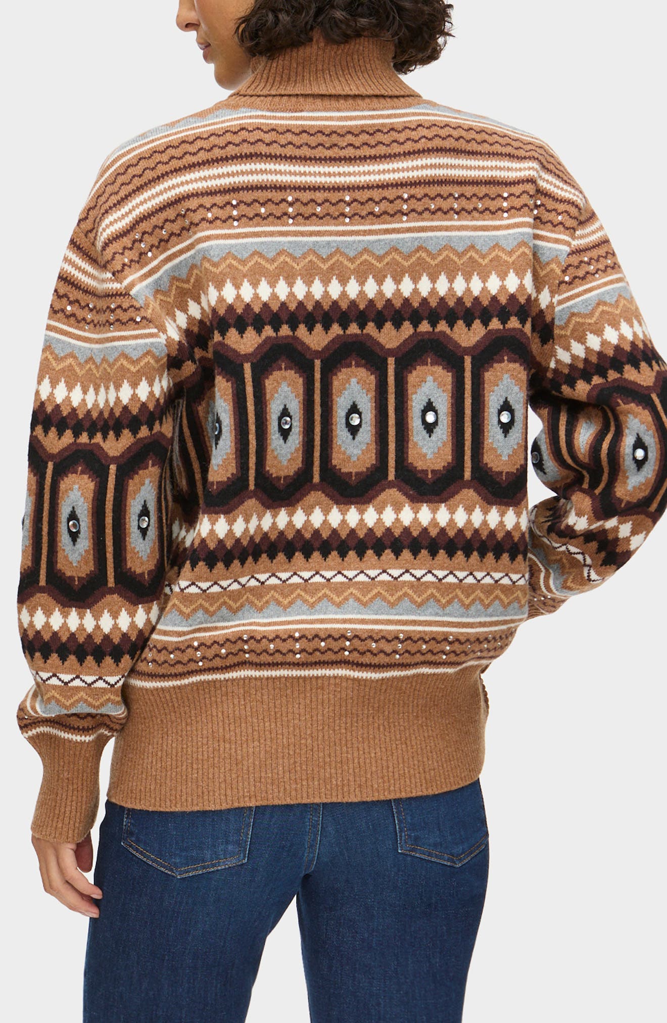 Christine Embellished Fair Isle Cotton & Wool Blend Turtleneck Sweater - image 2