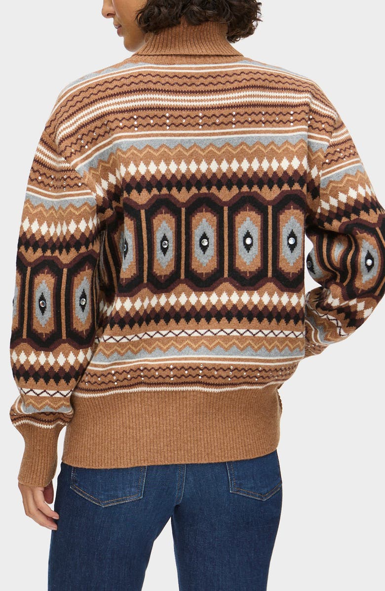 ALIGNE Christine Embellished Fair Isle Cotton & Wool Blend Turtleneck Sweater, Alternate, color, Brown